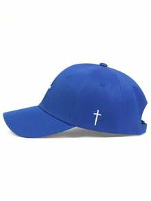 1pc Men's Cross Baseball Cap, Adjustable Sun Protection Casual Hat, Suitable For Spring And Autumn Travel, Beach, Party - Blue - View 4