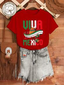 MYAZUL T Camiseta de Algodón Suave para Mujer con Estampado de Fiesta Viva Mexico, Regalo para el Cinco de Mayo, Ropa de Verano, Vestidos de Mujer a la Moda, Casual, Perfecto para Todas las - Rojo - Ver 1