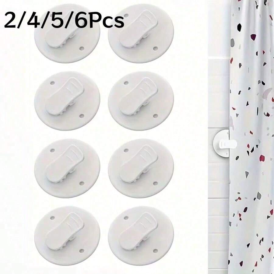2/4/5/6Pcs Drill-Free Shower Curtain Windproof Fixing Clips, Bathroom Shower Curtain Anti-Leakage Edge Anti-Slip Fixer, Strong Adhesive Curtain Fixing Buckle