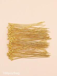 100 alfileres de cabeza de bola para hacer joyas - Amarillo Oro - Ver 1