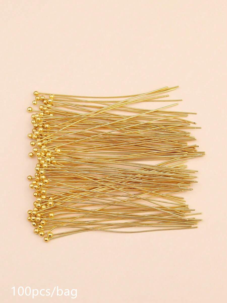 100 alfileres de cabeza de bola para hacer joyas - Amarillo Oro - Ver 1