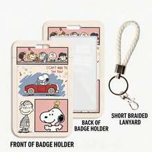 MINISO Snoopy Peanuts 滑動式卡套，附掛繩、鑰匙圈或編織皮革掛帶，開學季可愛復古動漫角色學生證/巴士卡保護套 - 樣式 2 - 查看 7