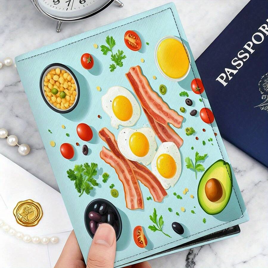 1 Stück Reisepasshülle mit kreativem Bacon & Egg Frühstücksmotiv, hochwertige mehrfarbige Optionen, faltbar, leicht, offenes Design ohne Futter, mehrere Kartenfächer, Ausweishülle, Reisepassschutz für Outdoor-Reisen, Unisex, tolles Geschenk - Verschiedenfarbig - Übersicht 1