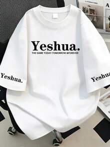 字母印花圓領女款大尺碼上衣，白色休閒夏季穿搭，適合母親節、情人節、返校季與日常穿著 - 白色 - 查看 1