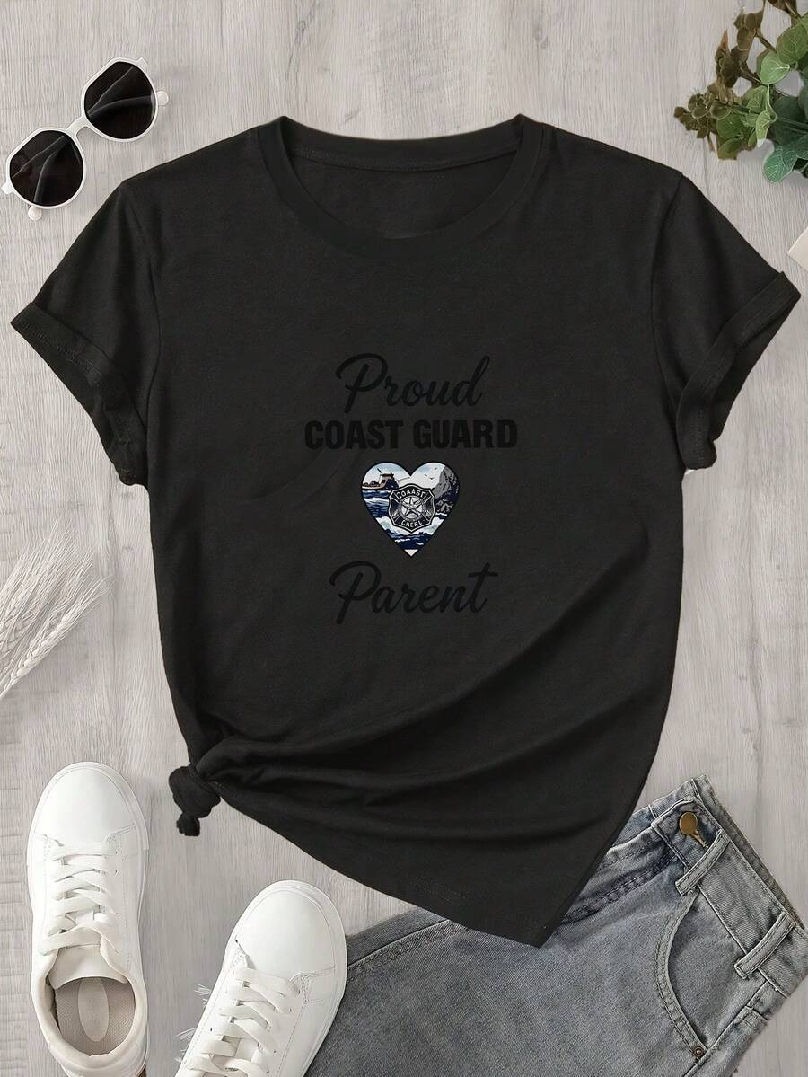 Camiseta estampada para padres de la Guardia Costera, de manga corta, ideal para primavera/verano. El regalo perfecto para estas fiestas. - Negro - Ver 1