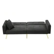 Sofa Bed With Adjustable Incline, Gold Legs, Cushions And Side Storage Pockets - 深灰色 - 查看 7