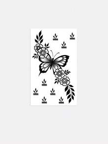 1 st fjärils- och blomtatueringsset, falsk tatueringsdekal med vinrankor och blad, detaljerad bohemisk kroppskonst - Svart - Visa 2