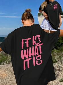Plus Size, Ms. Xia's bedrucktes, lässiges, übergroßes T-Shirt mit Rundhalsausschnitt und überschnittenen Schultern, bequemes, locker sitzendes, leicht dehnbares Oberteil - Weiss - Übersicht 6