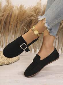 Women's Spring/Autumn New Ginkgo Color Soft Leather Upper Soft Sole Casual Bean Loafers Comfortable Commute Slip-On Flat Shoes - Black - View 3