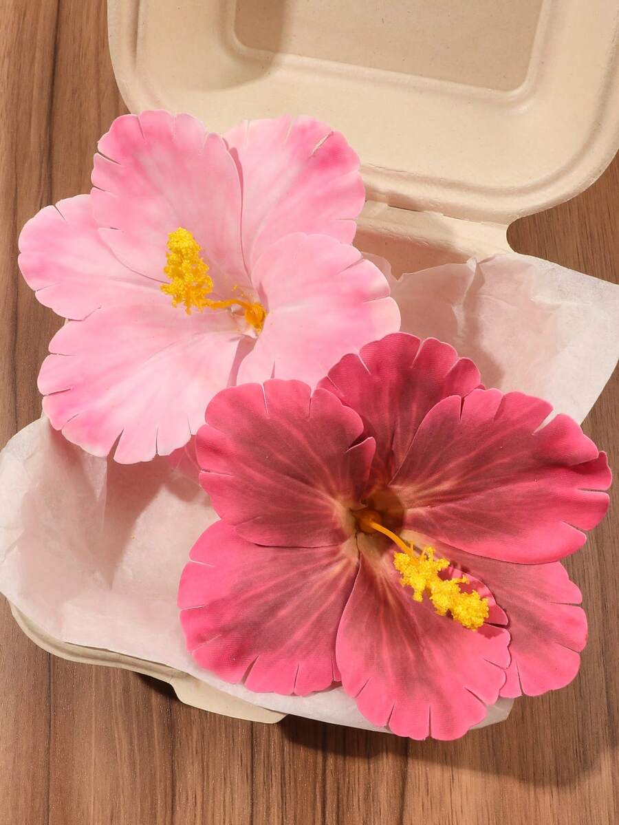 2件組粉色大花髮夾,側夾式固定鬆散頭髮,編髮造型配件,復古新中式風格,溫柔清新優雅輕奢高端冷淡風,適合旅行、海灘度假、攝影、野餐、派對,髮爪 - 彩色 - 查看 1
