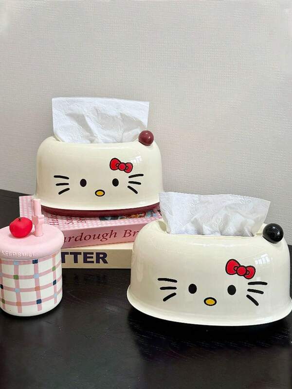 SANRIO صندوق مناديل كروي لطيف، حامل مناديل كرتوني إبداعي لسطح المكتب في غرفة المعيشة، صندوق تخزين مناديل منزلي مزود بنظام زنبركي