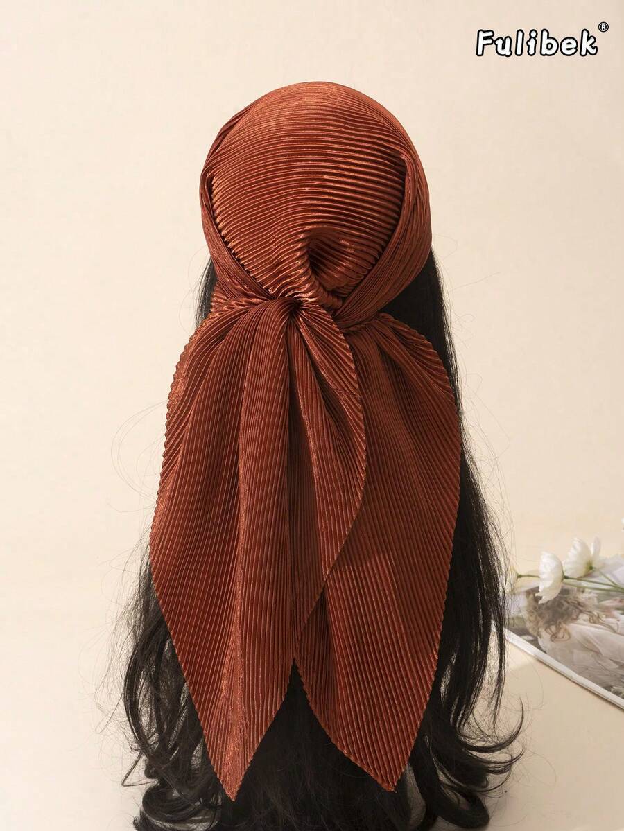 1件四季新款90cm女款素色皺紋絲巾,女款方巾 & 正方形絲巾,髮飾、頭巾、髮帶、髮圈、髮箍、服飾配件、頭巾、適用於海灘度假和日常生活,為您的造型增添亮點 - 焦糖色 - 查看 1