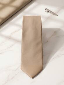 1pc Men's Fashion Suit Fabric Solid Color Tie - Khaki - View 4