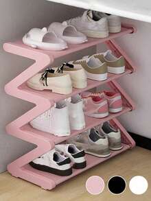 4-Tier Z-Shaped Shoe Rack, Durable Plastic Independent Storage Boxes, Curved Design, Multi-Function Storage Rack, Easy Assembly Freestanding Shoe Rack, No Tools Required, Compact Design, Suitable For Living Room Or Dorm, Stackable And Space-Saving, Shoe Boxes, Vertical Shoe Rack - Multicolor - View 1