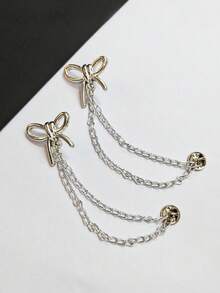 2pcs Bow Style Adjustable Pants Clips, Cuff Clips, Detachable Leg Clips Suitable For Pants And T-Shirts, With Chain Clips, No Hand Sewing Needed To Shorten Pants Legs, Fixing Clips, Multi-Functional Clips, Shirt Clips To Tighten T-Shirt Hem, Collar And Pants Legs, Fashion Accessories Suitable For Women - Bow Style - View 6