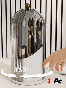 1pc Birdcage Pen Holder & Desk Organizer, Rotating Makeup Brush Holder, Dustproof Compartment Cosmetic Storage Box - Multicolor - View 1
