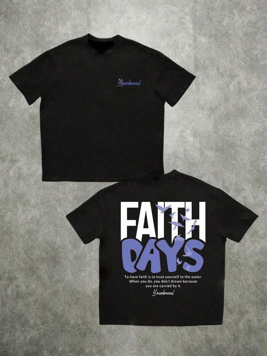 T-shirt unisexe Faith Days à motif oiseau double face, noir et blanc, col rond décontracté, haut à manches courtes style streetwear d'été. - Noir - Voir 1