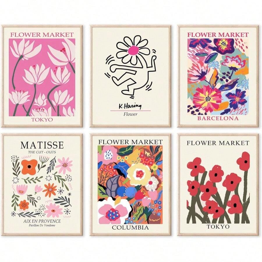 Arte de Pared del Mercado de Flores, Psteres de Matisse y Cuadros de Flores - Juego de Impresin Abstracta para Recmara y Sala de Estar - 8 inchx10 inch Sin Marco - Flor 05 - Ver 1