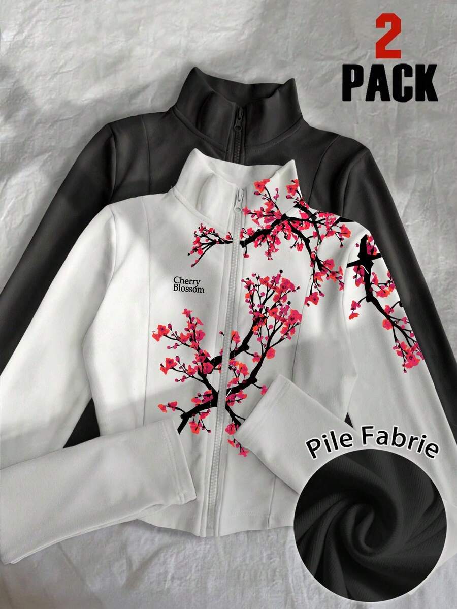 Chaqueta de forro polar con estampado de camuflaje de ajuste ceñido para mujer, abrigo con cremallera de manga larga de estilo casual para el otoño - Multicolor - Ver 1