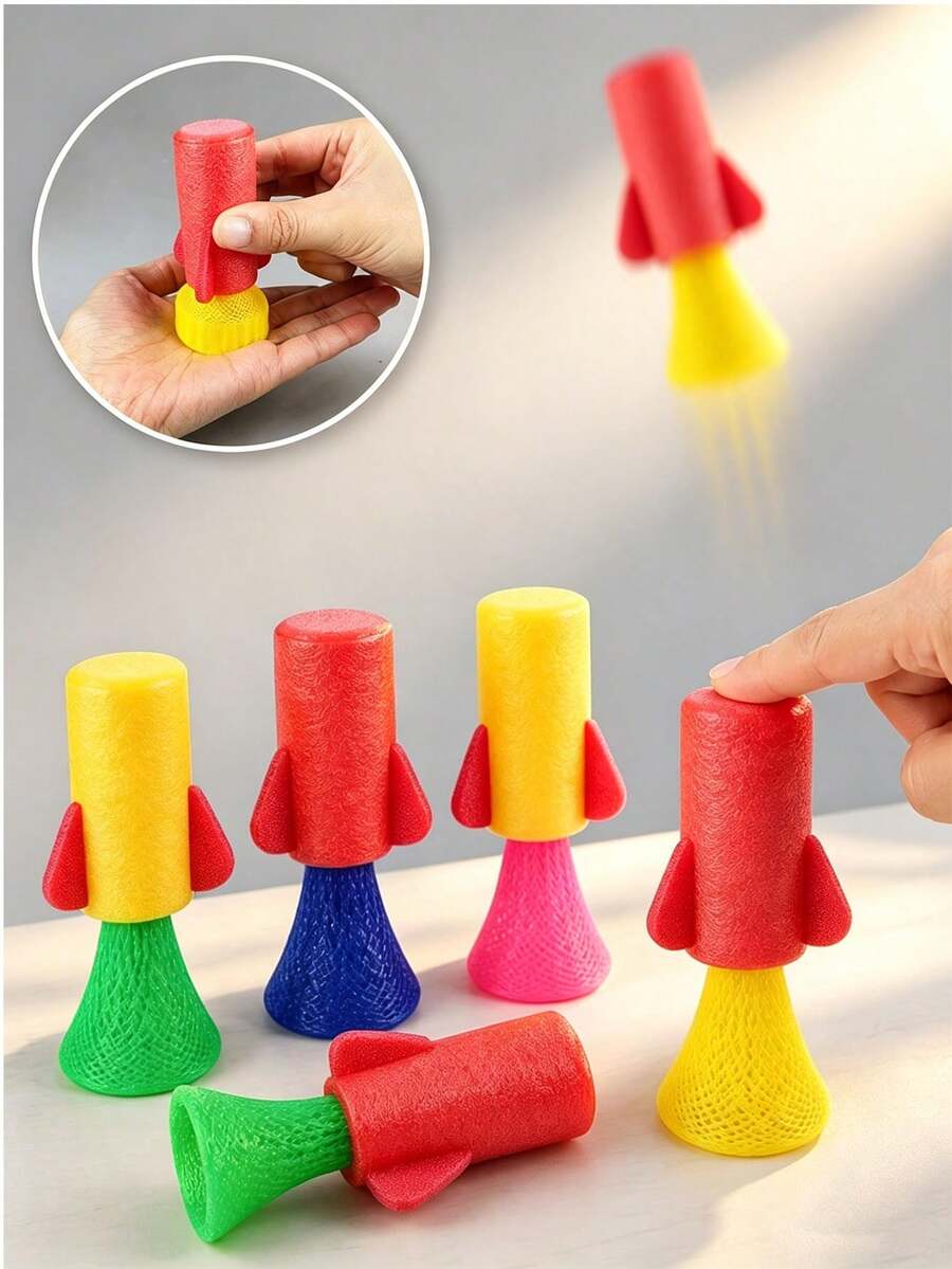1/5/10pcs Colorful Foam Rocket Launcher, Space Theme Rocket Slingshot, Interactive Flying Rocket Toy, Mini Rocket Launcher Party Supplies, Birthday Party Favor Fillers, Carnival Prizes, Holiday Party Gifts, Christmas And Halloween Celebration Gifts, Indoor Outdoor Party Game Accessories - Bouncing Rocket - View 1