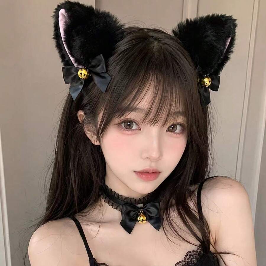 性感蕾絲貓耳髮箍附鈴鐺，可愛狐狸耳髮箍，適用 Cosplay 派對萬聖節裝扮，女性動漫髮飾夜店風髮箍