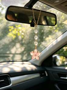 1件合金花朵水晶珠後視鏡吊飾，汽車內飾裝飾配件，車內裝飾 - A - 查看 7