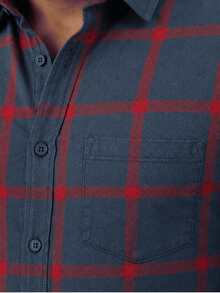 Men's Long-Sleeved Flannel Plaid Shirt - 紫紅色 - 查看 4