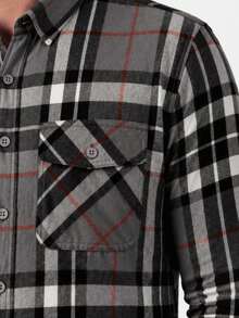 Men's Long-Sleeved Flannel Plaid Shirt - 灰色 - 查看 4