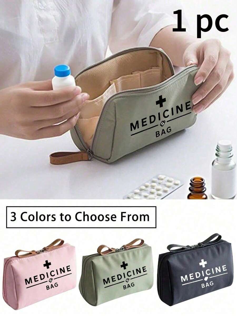 1pc Portable Medicine Bag, Retro Women's Medicine Bag, Camping Medical Emergency Bag, Essential For Travel Outdoor First Aid Kit, Lightweight - Multicolor - View 1