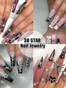 30pcs Silver Star Nail Art Decorations, Shiny 3D Star Nail Gems, Starlight Nail Jewelry, Y2K Acrylic Nail Decor, Metal Nail Supplies, Suitable For Women And Girls Nail Charms - Silver - View 4