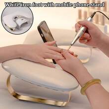 U-Shaped Manicure Hand Rest With Butterfly Metal Legs, Phone Holder, And Light Luxury PU Hand Cushion - White - View 2