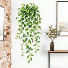 1pc Watercolor Hanging Pothos Vine And Leaf Wall Sticker, Removable Self-Adhesive Waterproof PVC Sticker, Suitable For Bedrooms, Living Rooms, Offices, Bathrooms, And Home Decor. - Wall Stickers - View 1