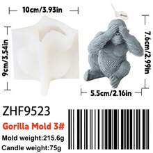 3D大猩猩蠟燭模具,三隻智猿(不看/不聽/不說惡事)矽膠模具,詳細動物雕塑模具,適用於香氛蠟燭、肥皂、樹脂手工藝,獨特家居裝飾與蠟燭製作者禮物 - Gorilla Mold - 查看 15