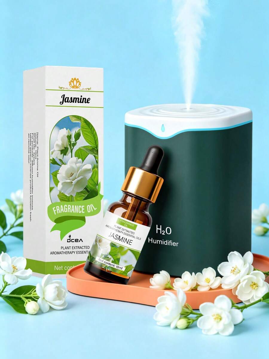 2L Humidificador de escritorio doméstico de alta capacidad en blanco/rosa/verde con difusor de aromas, luz LED de 7 colores, atomizador multifunción, alimentado por USB, niebla fría adecuado para habitaciones grandes, llenado superior, uso en toda la casa y plantas, material de plástico, apagado automático, adecuado para oficina, sala de estar, dormitorio y humidificación de plantas, decoración del hogar/10ml Aceites esenciales de aromaterapia