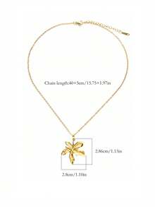 1pc INS Style Minimalist Stainless Steel Gold Plated Hypoallergenic Leaf Pendant Necklace, Clavicle Chain, Essential For Commuting And Dating - Gold - View 4