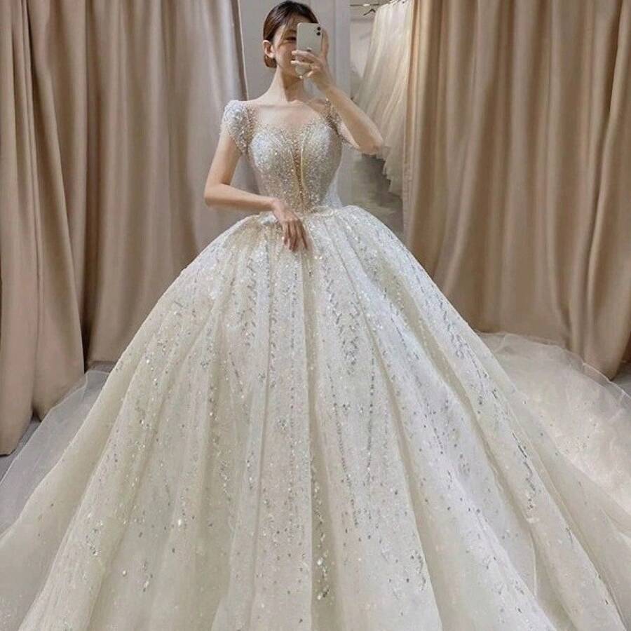 Starry Sky French Style Main Wedding Dress 2026 New Model, Elegant And Luxurious, Exquisitely Crafted With A Large Train, Palace-Style High-End Feel - Ivory White Trailer - View 1