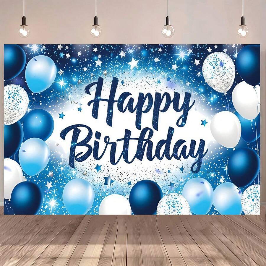 1 Piece Of Blue Happy Birthday Background Cloth. Suitable For Birthday Party Decoration, Cake Table Background Decoration, All Props, Perfect Birthday Party Decoration Supplies. - Multicolor - View 1