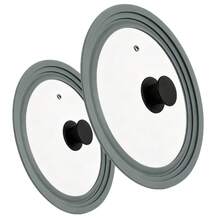 2 Sizes Universal Glass Pot Lid With Silicone Edge Heat Resistant Cover Fits 16-20cm & 24-28cm Cookware Suitable For Frying Pans Woks Stockpots Durable Kitchen Cookware Accessory - Grey - View 8