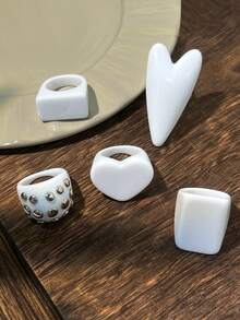 5pcs Hot-Selling Exaggerated Gradient Resin Rings, Personalized Fashion Elegant Rings, Premium Versatile Jewelry Accessories - Multicolor B - View 3