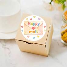 48/24 Autocollants circulaires | Texte << Happy Mail », design d'enveloppe aquarelle et cœur arc-en-ciel, parfait pour sceller les enveloppes, l'emballage cadeau, la décoration faite main, les sacs cadeaux et les étiquettes de cartes de vœux, la production de bijoux, l'affichage et les fournitures d'emballage - rond - Voir 3