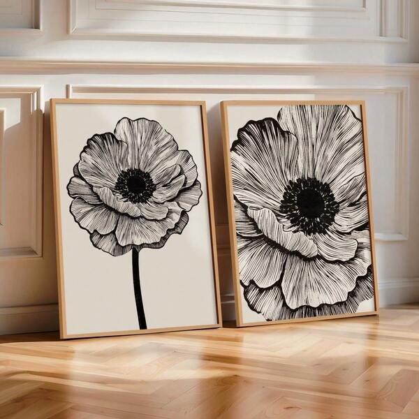 2pcs/Set Unframed Canvas Wall Arts Posters,Neutral Floral Lines Abstract Canvas Prints Poster,Modern Minimalism Botanical Art Prints,For Living Room,Bedroom Decor,Ideal Wall Art Home Decor Poster
