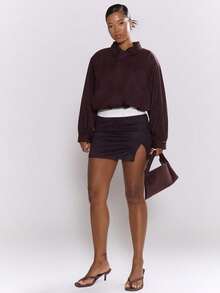 Minifalda elegante de talle bajo, estilo veraniego Y2K, lindo estilo de los 90, casual, cápsula, para vacaciones, ocasiones, fiestas, primavera, verano - Café integral - Ver 1
