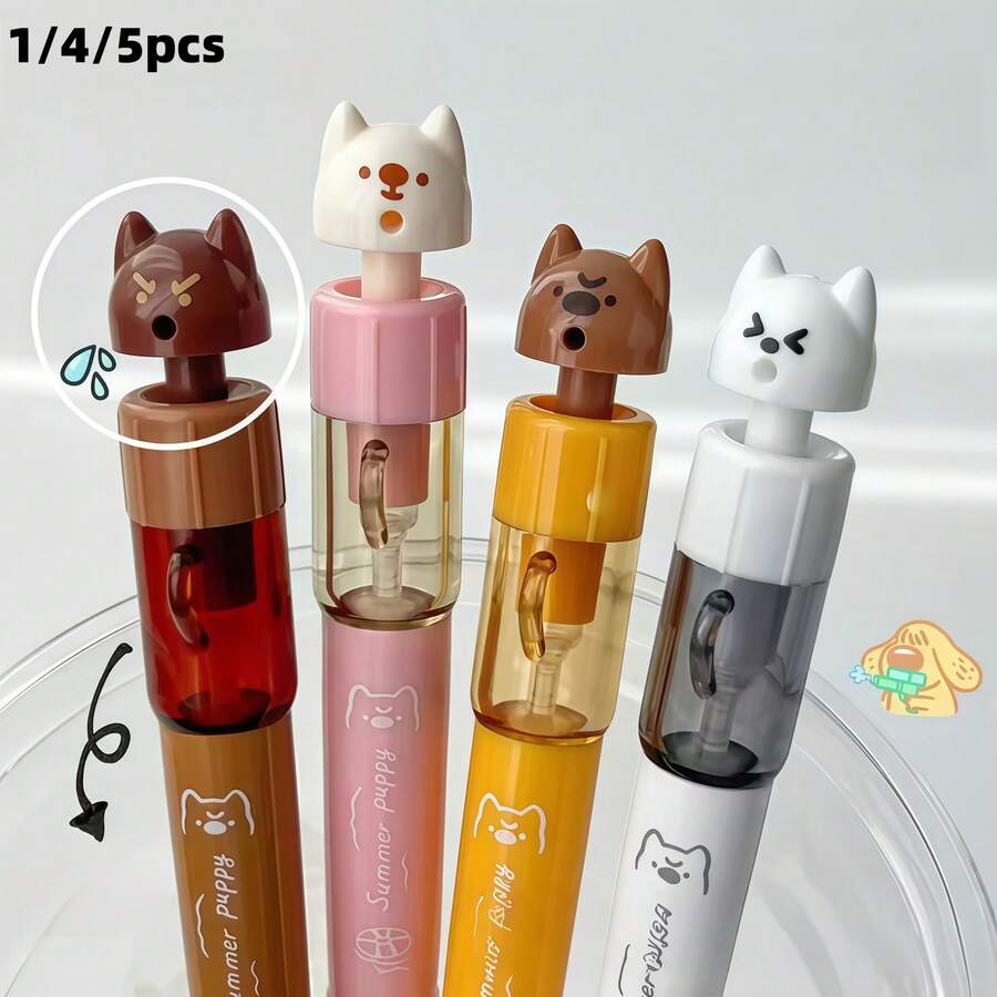 1/4/5支夏季小狗奢華動物風凝膠筆 時尚小狗造型水槍筆 矽膠套 ST筆尖 學校趣味 超可愛禮物 適合手帳、學校、辦公室文具 卡哇伊筆 男女通用 開學季 - MURA - 查看 1