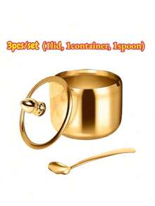 Bộ 3 món (1 thìa, 1 bát, 1 nắp thủy tinh) Hũ đựng gia vị bằng thép không gỉ mạ vàng, kèm 1 thìa, 1 bát, 1 nắp thủy tinh, an toàn khi rửa bằng máy rửa chén, thiết kế miệng rộng, hũ đựng gia vị đa năng, hũ đựng kem, hũ đựng đường, thích hợp cho quầy cà phê và sắp xếp nhà bếp. - Vàng - Xem 13