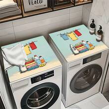 1件裝，居家裝飾，洗衣主題圖案印花洗衣機防塵墊，橡膠軟底，洗衣房配件，洗衣機頂部保護墊，吸水快乾，冰箱防塵墊，咖啡機檯面吸水墊，矽藻土排水墊，現代洗衣房與廚房電器洗衣機與烘乾機防塵墊，居家裝飾，廚房餐廳裝飾 - 彩色 - 查看 10