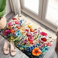 1pc Colorful Wildflower Butterfly Pattern Printed Faux Cashmere Surface TPR Bottom Doormat, Bathroom Mat, Kitchen Mat, Laundry Room Mat, Holiday Atmosphere Decor, Home Decor, Party Decor, Wedding Decor, Dining & Kitchen Decor - Multicolor - View 3