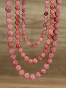 1/2/3pcsChic Sunstone Necklace Exquisite 6mm/8mm/10mm Bead Nature Stone Choker (Nature Stone Colour Is Random) - Pink - View 9