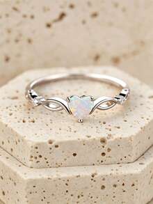 Exquisite Heart-Shaped Bezel-Set Opaline 925 Sterling Silver Ring - Engagement/Wedding Ring, Symbolizing Beautiful, Sweet And Eternal Love - Silver - View 4