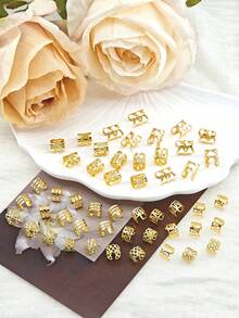 50pcs Alloy Braiding Mixed Set, Hair Dreadlock Accessory Braid, Metal Hair Rings Cuffs Clips For Dreadlock Accessory Jewelry Decorations(Without Box) - Gold - View 5