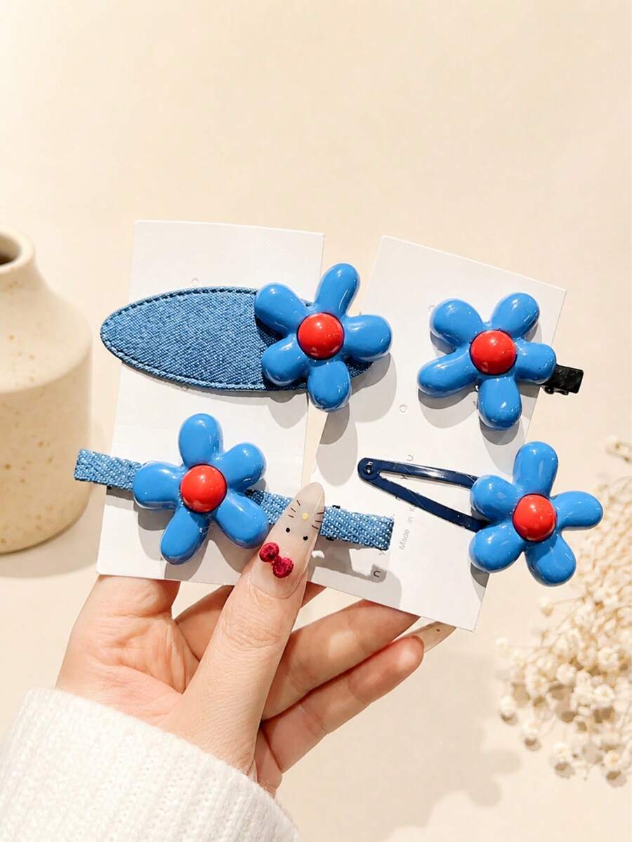 2 chiếc kẹp tóc cá sấu phong cách ngọt ngào họa tiết hoa denim xanh cho bé gái, phù hợp phối đồ hàng ngày - Nhiều màu - Xem 1